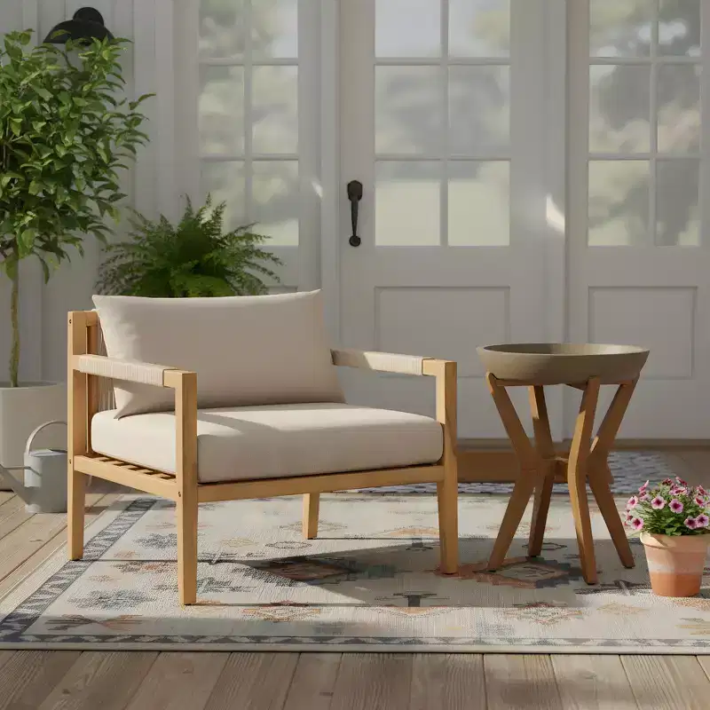 Christopher Knight Home Ankit Modern Patio Acacia Wood Seating Set with Round Lightweight Concrete Tabletop
