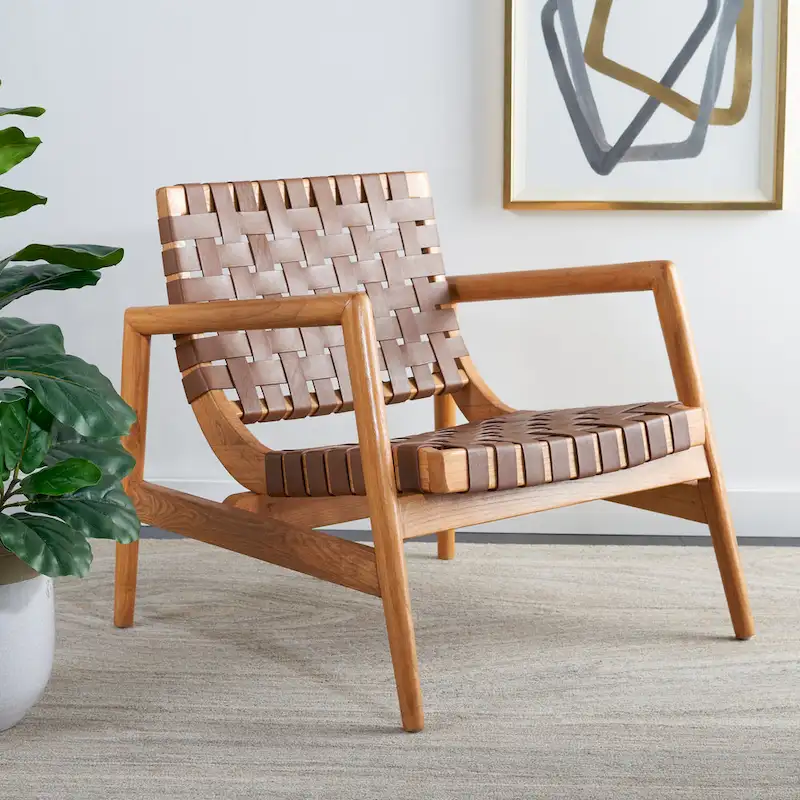 Black / Cognac / White Woven Leather Accent Chair – Single Seat