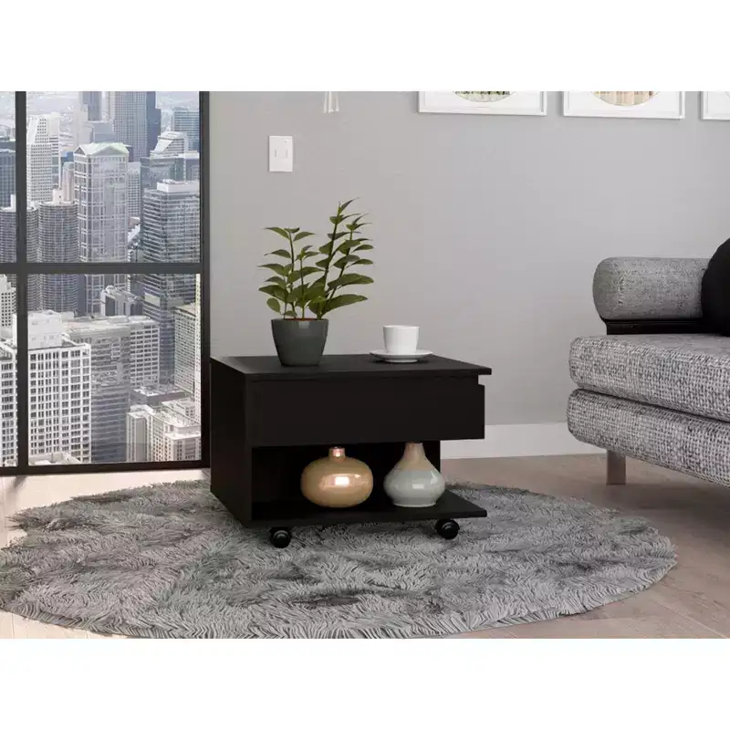 Okak 15.3 H Rectangle Modern Lift Top Coffee Table with Casters and 1 Open Shelf for Living Room/Office, Space-Saving