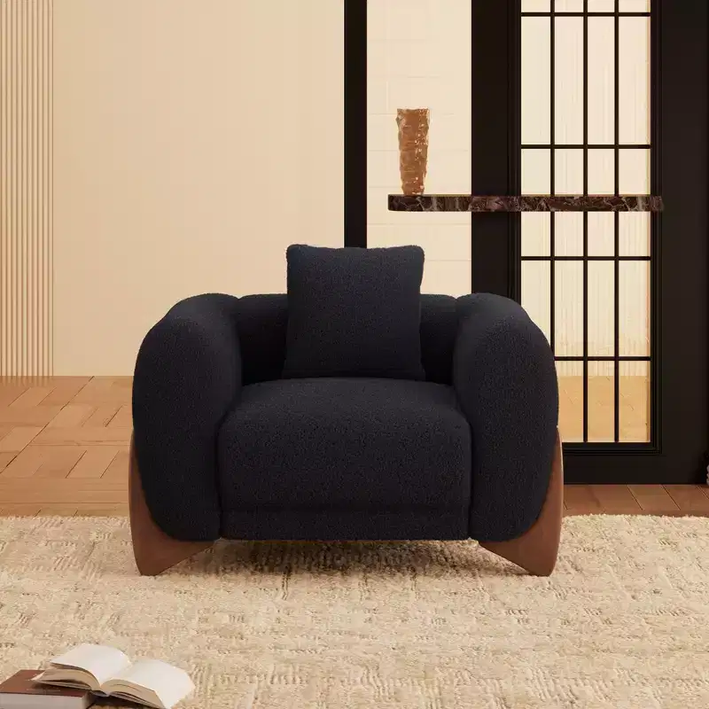 Mid Century Modern Arm Accent Chair with Lamb Wool Fabric, Upholstered Living Room Chairs with Waist Cushion - Morden Fort