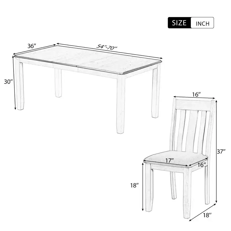 Farmhouse Extendable Dining Table Set for 6, Rectangular Table and 6 Upholstered Chairs