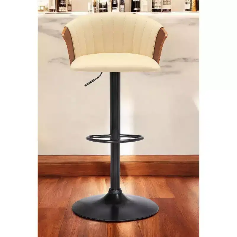 HomeRoots Cream and Black Faux Leather with Metal Swivel Adjustable Height Bar Chair