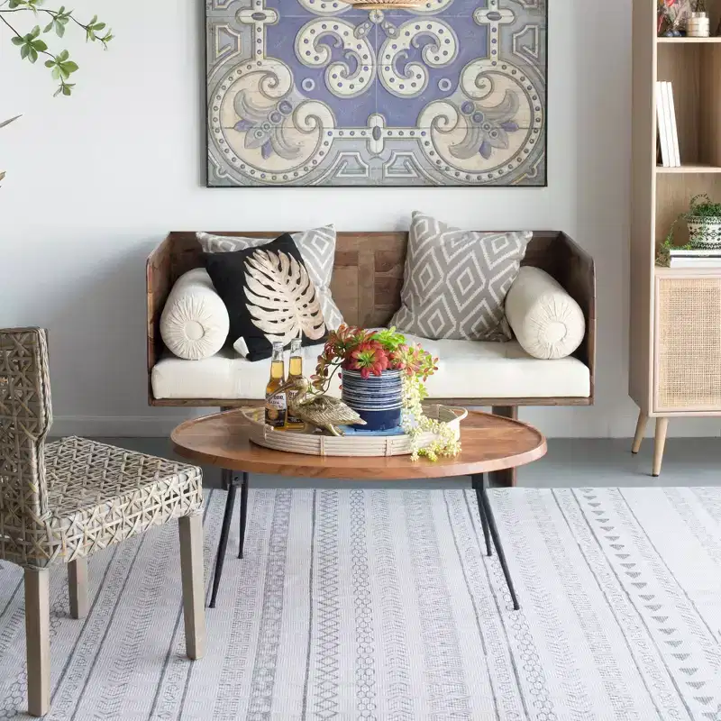 GDFStudio Noyes Acacia Wood and Iron Oval Coffee Table