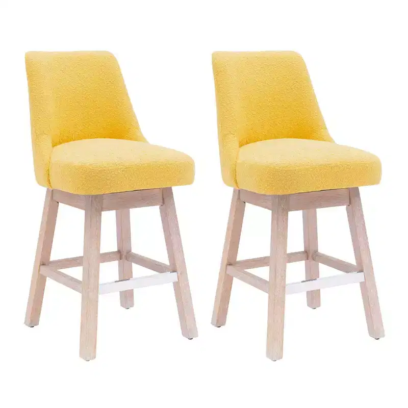 WestinTrends 26 Upholstered Swivel Counter Height Bar Stools (Set of 2), Mustard