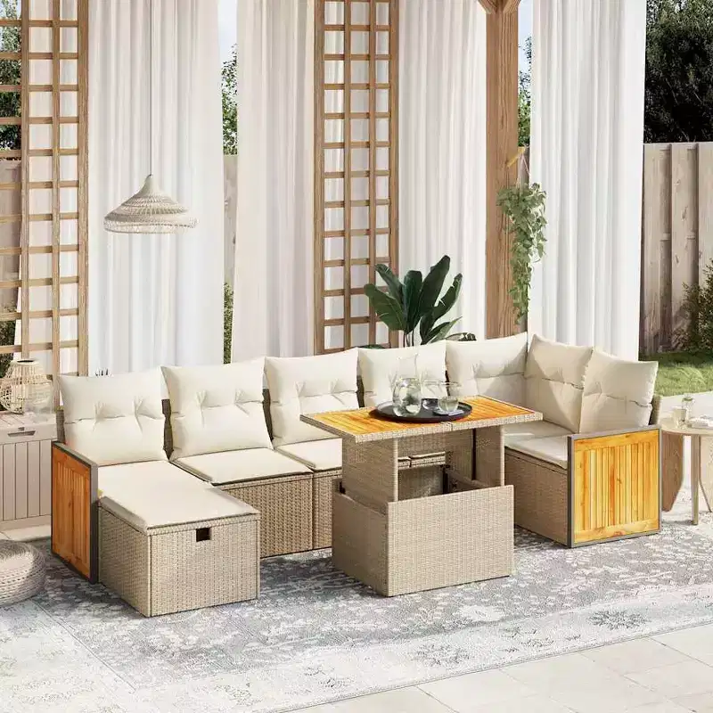 vidaXL Modular Outdoor Sofa Set with Cushions in Poly Rattan