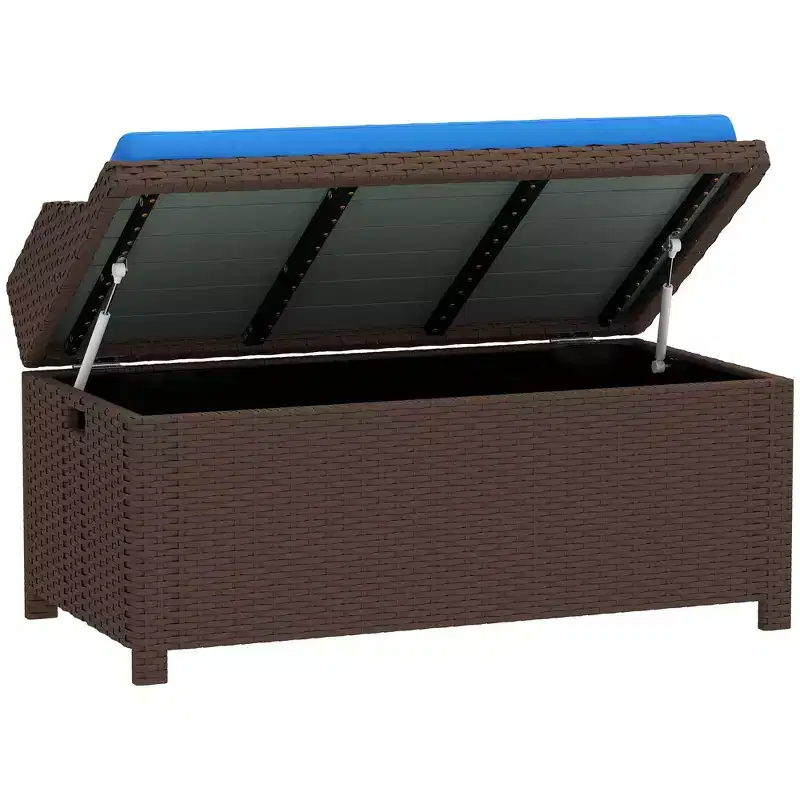Outdoor Wicker Storage Bench with Storage & Cushion