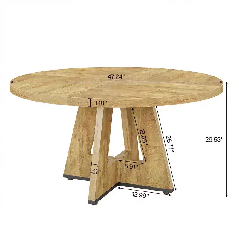 MAYEERTY Farmhouse Style Round Dining Table, 47 Retro Home Kitchen Table