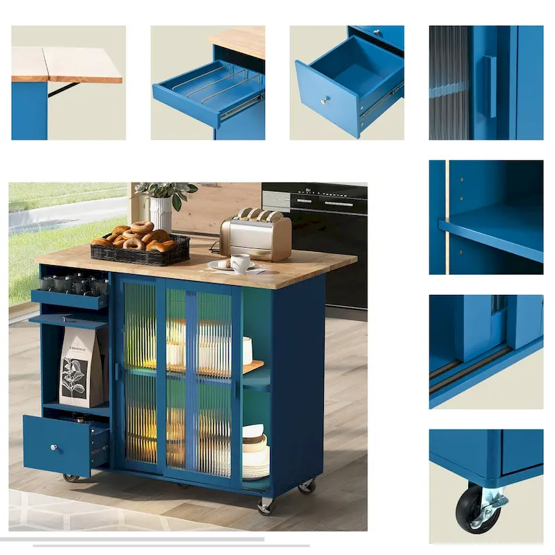 Kitchen Island with Drop Leaf and LED Light