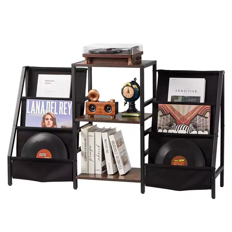 Record Player Stand, 3 Tiers Metal Vinyl Record Stand, Holds up to 280 Albums, Turntable Stand with Record Holder Vinyl Display Shelf, Black