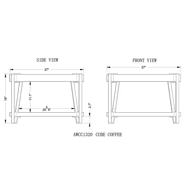 28" Natural Brown Live Edge Solid Wood Cube Coffee Table Metal And Wood: Acacia Top, 4-Leg Base