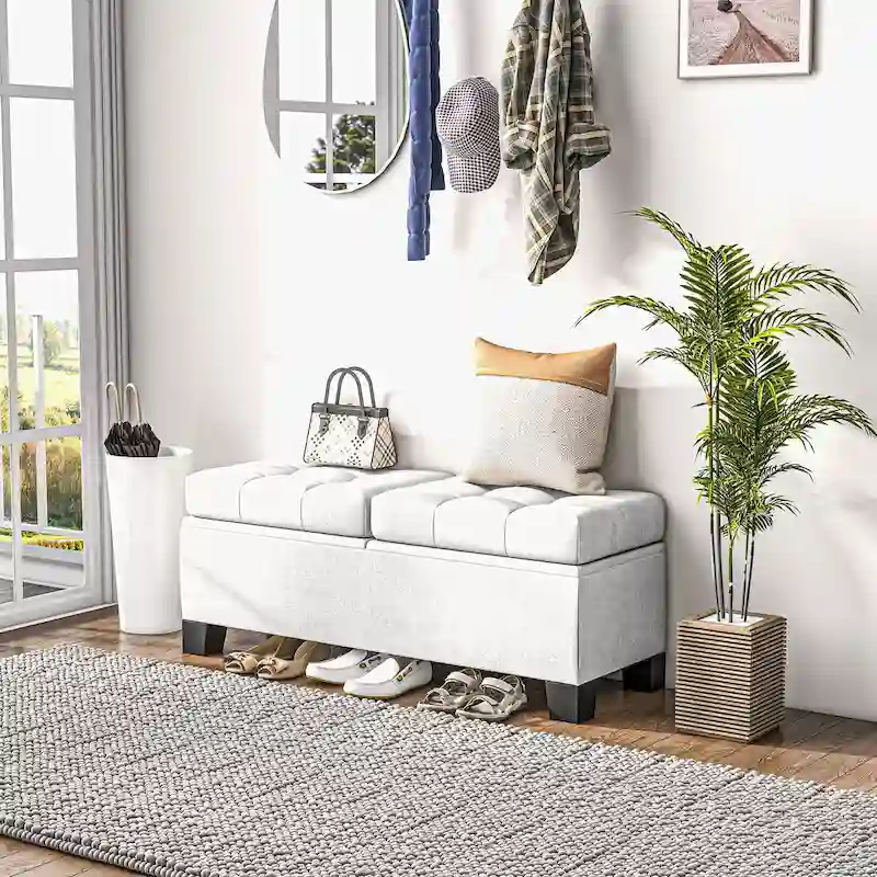 Upholstered Storage Bench with Safety Hinges for Living Room,Entryway,Bedroom