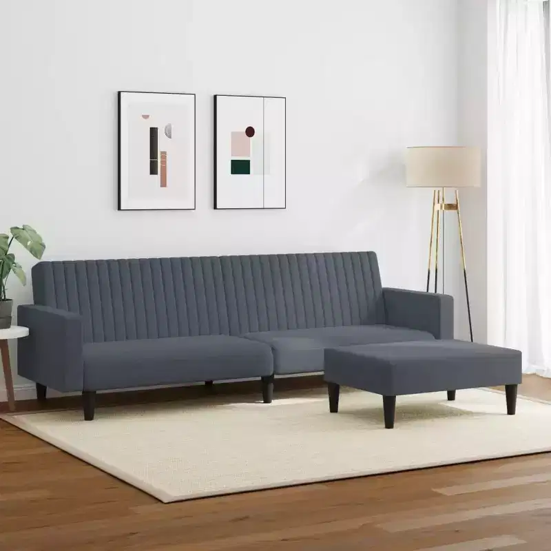 vidaXL 2-Piece Convertible Sofa Bed Set with Footstool in Luxurious Dark Gray Velvet, Versatile Furniture for Living Room or Den