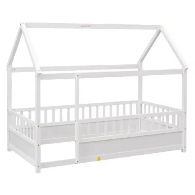 One-person Measure Low-level Wooden Bed equipped features House Roof Frame, Fence Guardrails