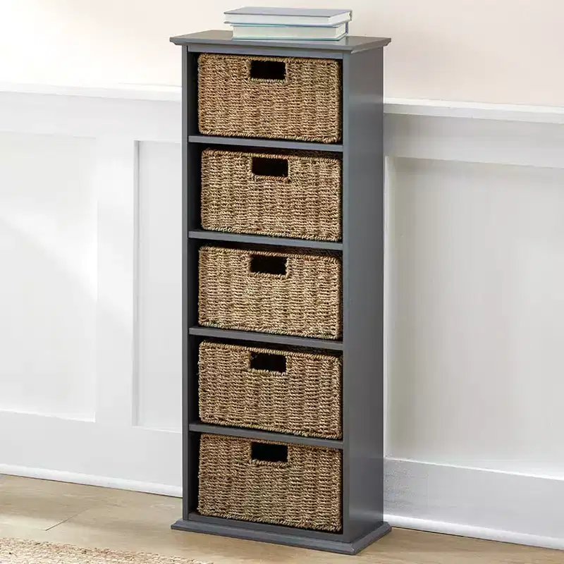 Wooden Shelving Unit with Seagrass Drawers