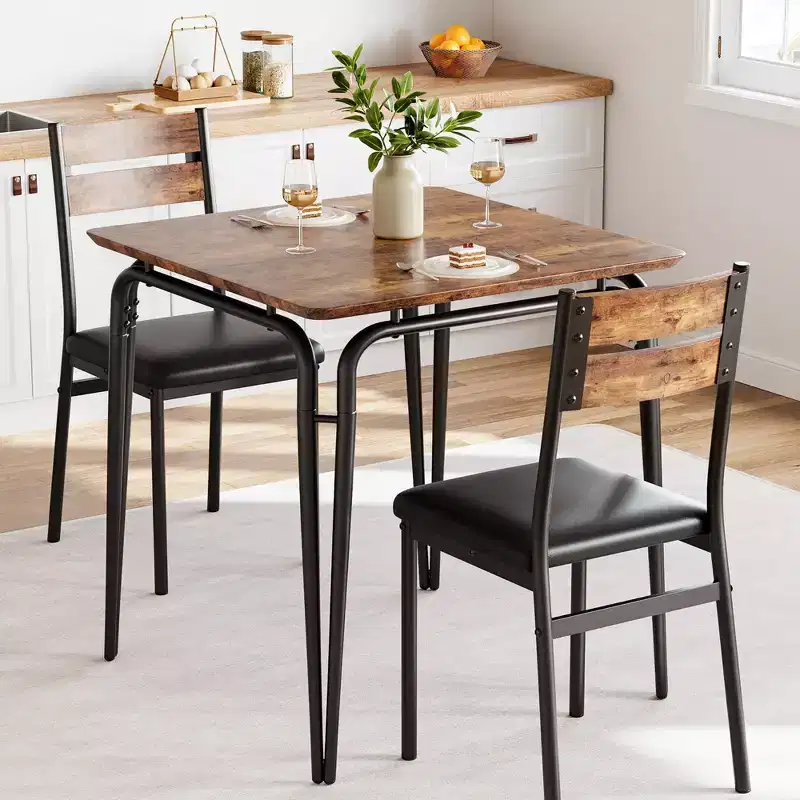 Dining Table for 2, Small Square kitchen Dinner Table Set for 2,Space Saving Wood Modern Dinette With Upholstered,Dining Room Furniture 3 Piece