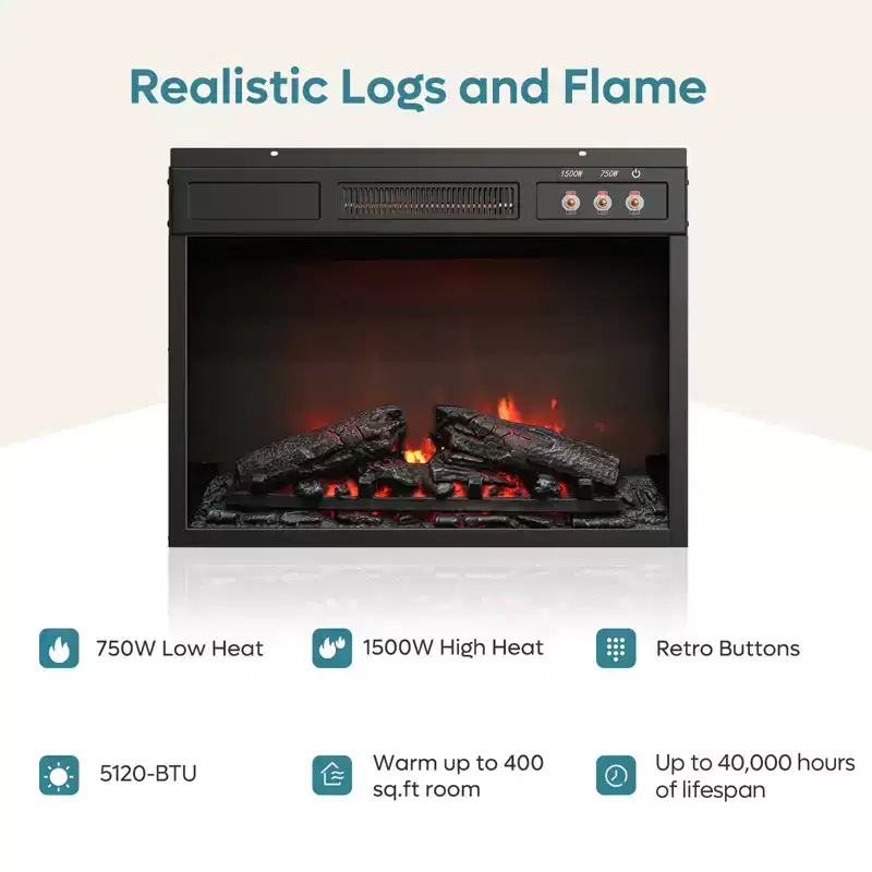 Bestier 61 Fireplace TV Stand for TVs up to 65, LED Media TV Console Entertainment Center with 23 Fireplace Heater & Cabinet With Sliding Door