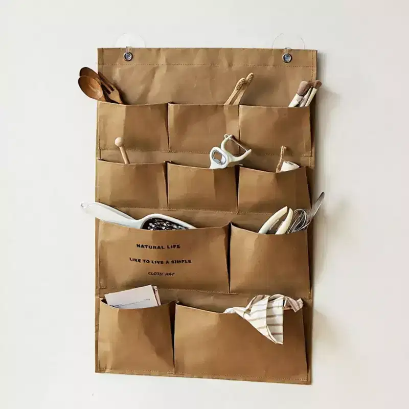 Alilang Multi-Pocket Hanging Wall Organizer with Durable Canvas Design - Khaki