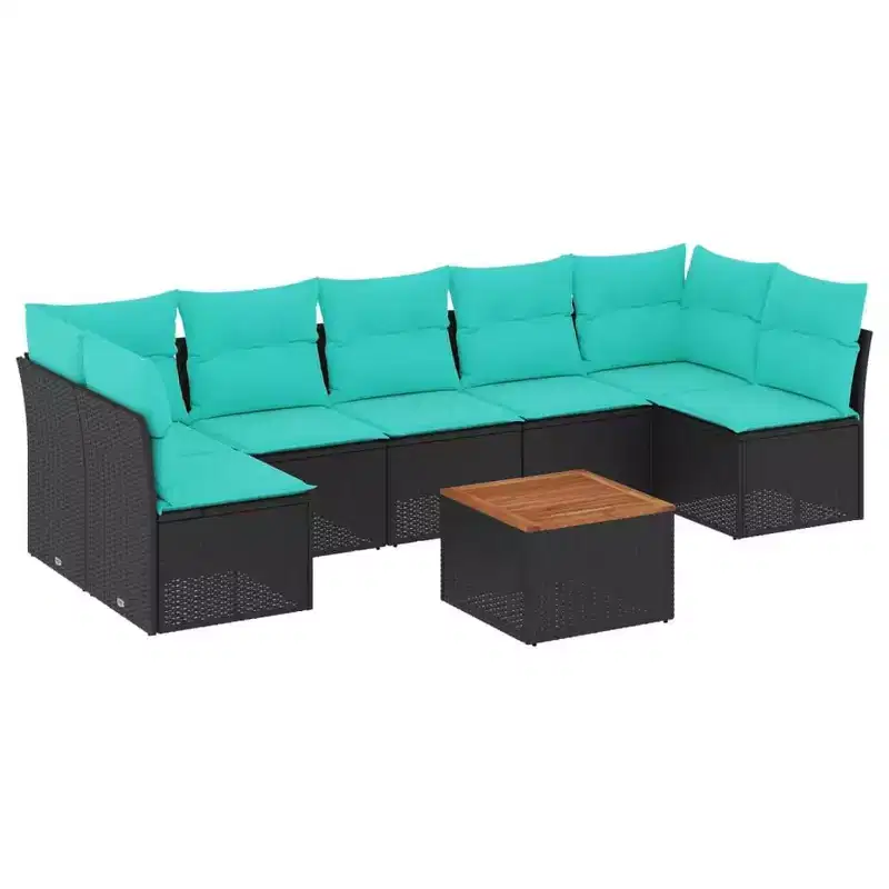 vidaXL 8 Piece Patio Sofa Set with Cushions Black Poly Rattan