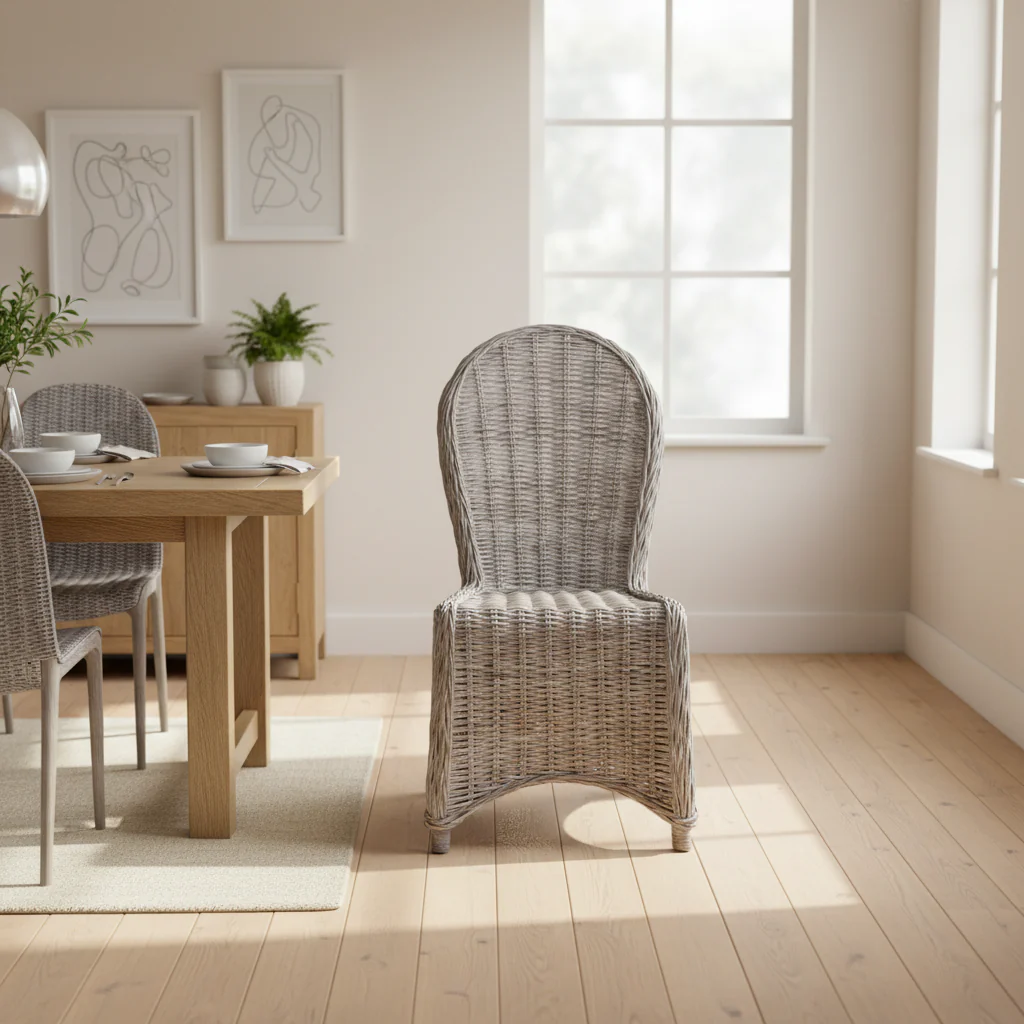 Idola 19 H Wicker Dining Chair () - SEA7004 - White Washed
