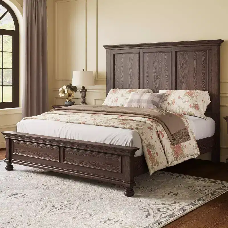 AMERLIFE Platform Bed Frame, Solid Wood with 65.2 Headboard, Heavy-Duty Slats, No Box Spring Required, Easy to Assemble