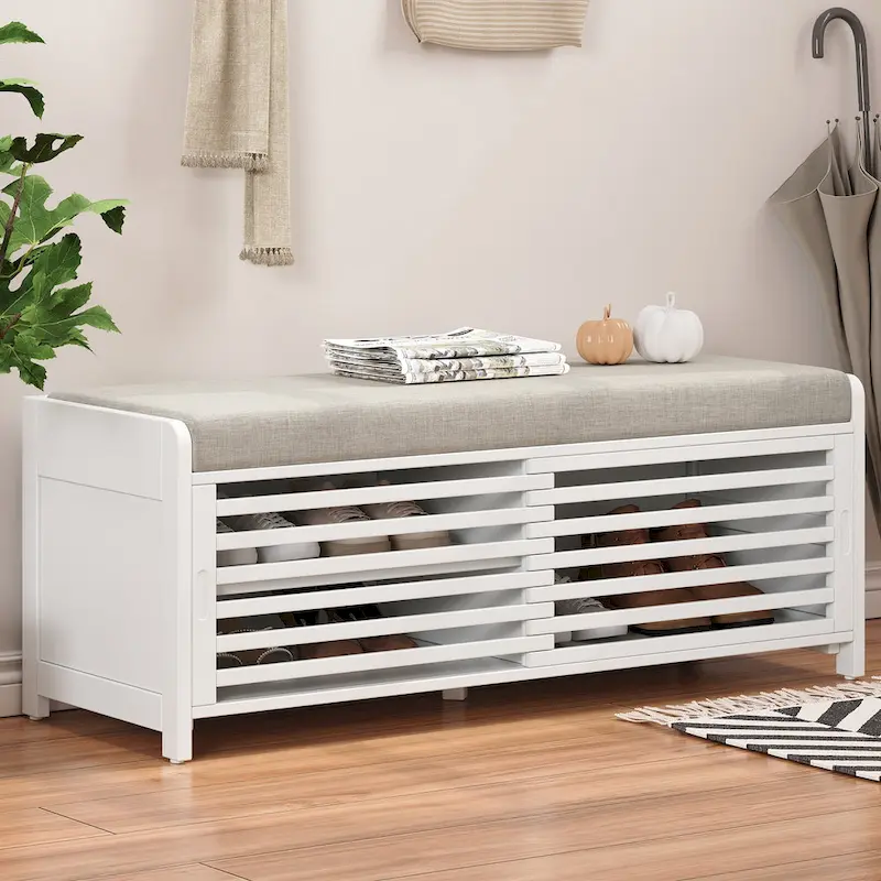 Shutter Storage Bench with Shoe Cabinet