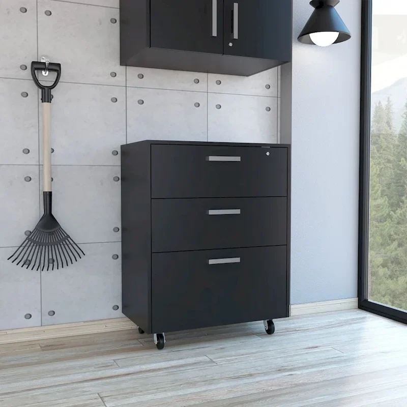 3-Drawer Storage Cabinet with Casters – Black