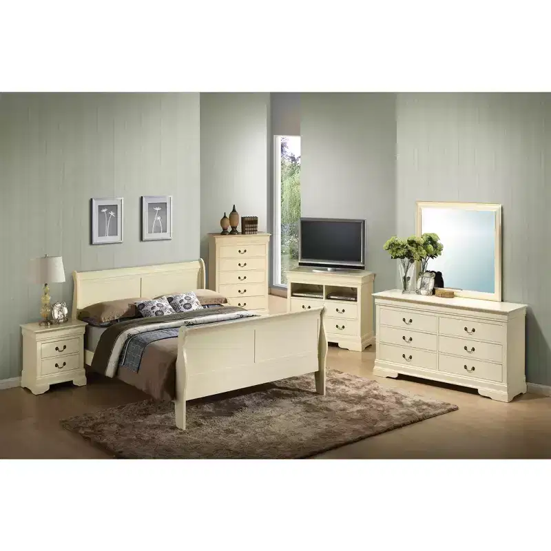 Passion Furniture Louis Philippe Full Sleigh Bed with High Footboard