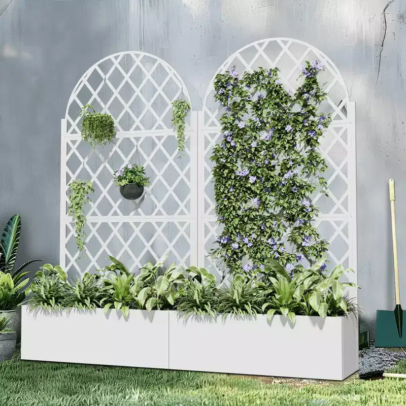 Iron Trellis Screen with Planter Box – 72x35x16in, 3-Panel Set