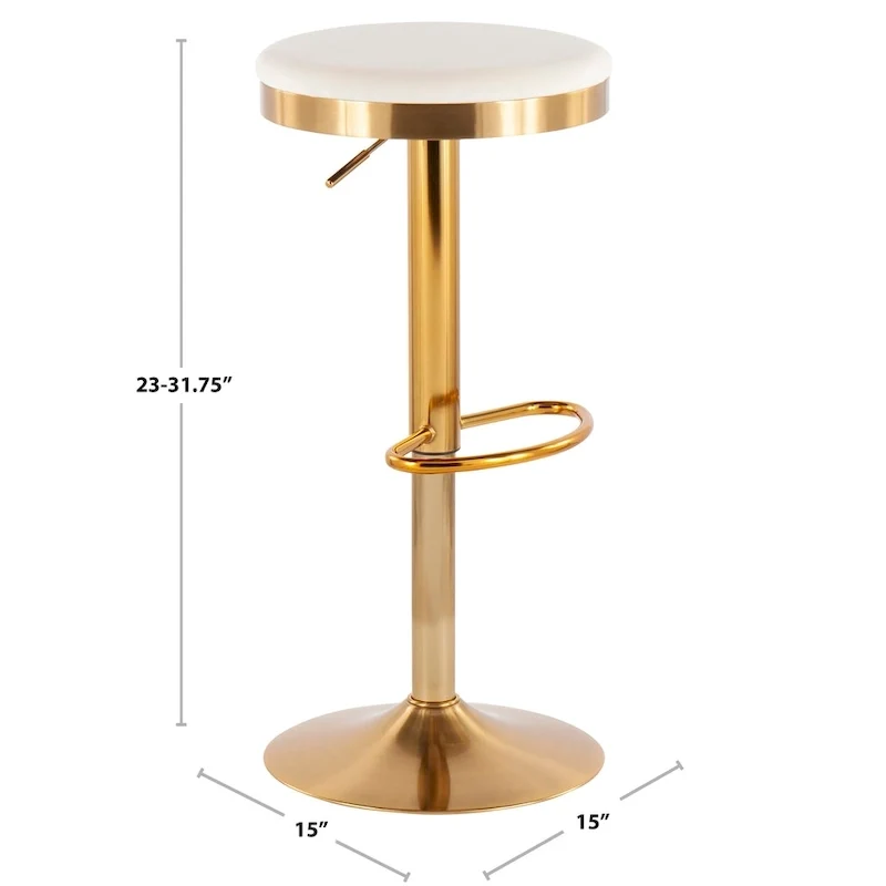 Set of 2 Counter Bar Stools | Gold Steel Frame | White Faux Leather | Adjustable Height