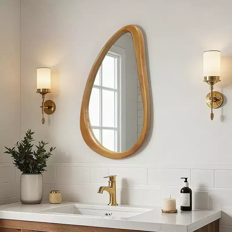 Modern Wood Irregular Teardrop Wall Mirror