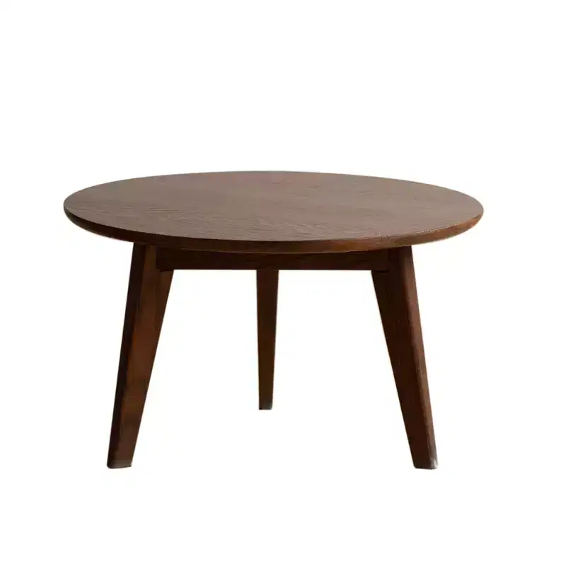 Brown Round Wood Coffee Table, 3-Leg, 1-Person