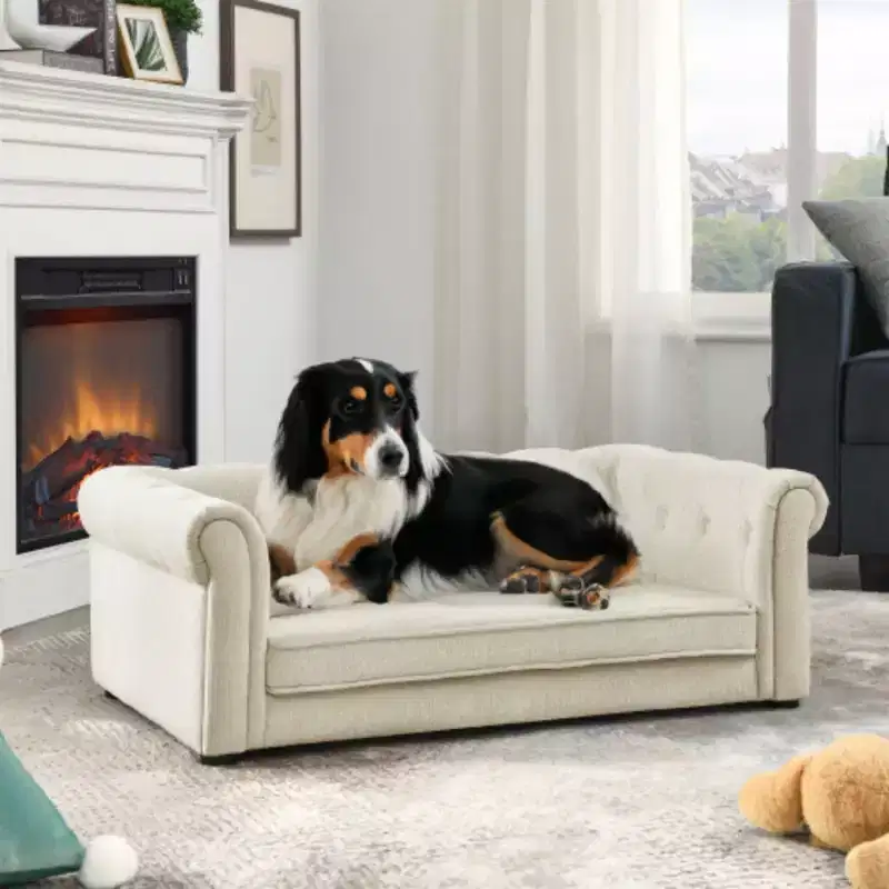 Comfort and Style for Your Pet: Beige Elevated Rectangle Dog Bed, Durable Design