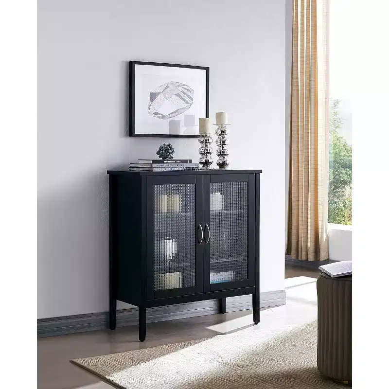 Kings Brand Furniture - Lisle 2 Door Wood Console Table/Accent Storage Cabinet, Black