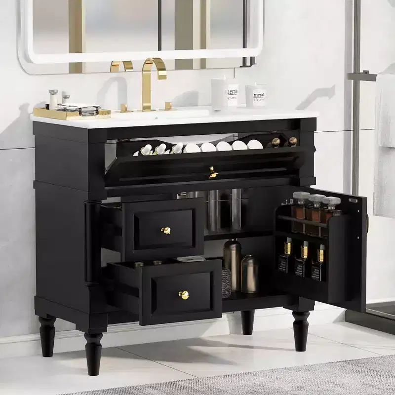 MAYEERTY 24 Bathroom Vanity with Sink Solid Wood MDF 2 Drawers 1 Door Adjustable Shelf Gray