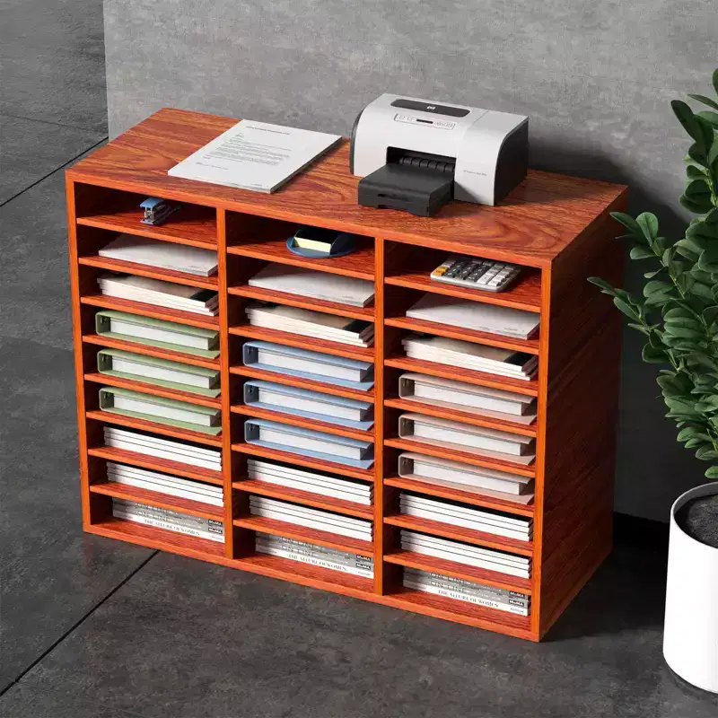 27-Compartment Literature Organizer with Adjustable Shelves Wood Mail Center