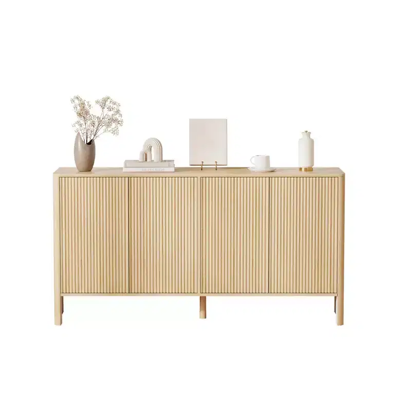 58In Sideboard Buffet Cabinet, Modern Fluted Storage Cabinet with 4 Doors & Adjustable Shelves, Wood Credenza Console