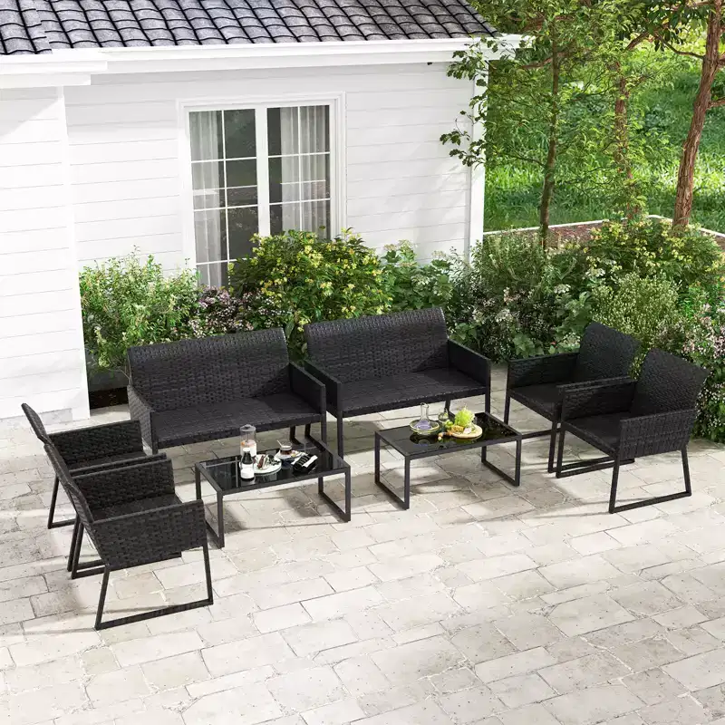 Costway 8 PCS Patio Wicker Furniture Set Outdoor Conversation with Quick-Drying Foam All Weather