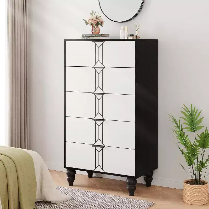 5 Drawer Dresser, Modern Chest with Vintage Pattern and Deep Storage for Bedroom, Living Room, Entryway
