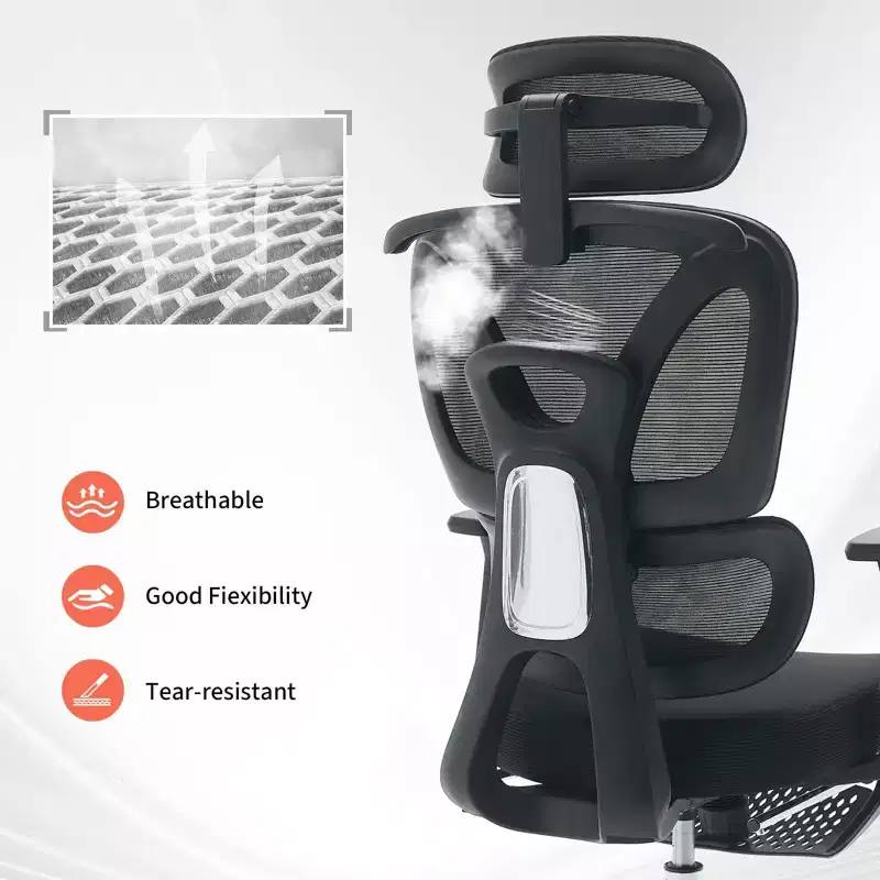 Ergonomic High Back Mesh Office Chair, Adjustable Lumbar Support, Padded Headrest & Footrest, for Home Office & Study