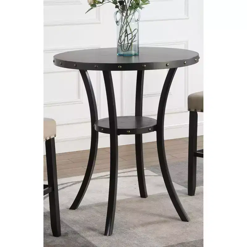 Roundhill Furniture Biony 36 Round Finish Bar Table Nail Head Trim, Espresso
