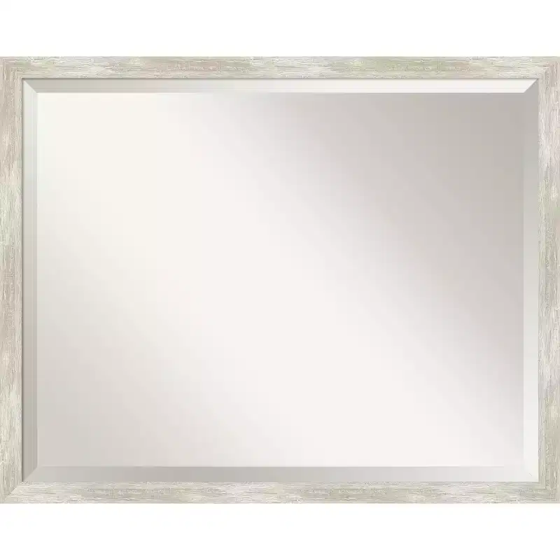 30" x 24" Crackled Metallic Narrow Framed Wall Mirror Silver - Amanti Art: Beveled, Polystyrene Frame, No Assembly
