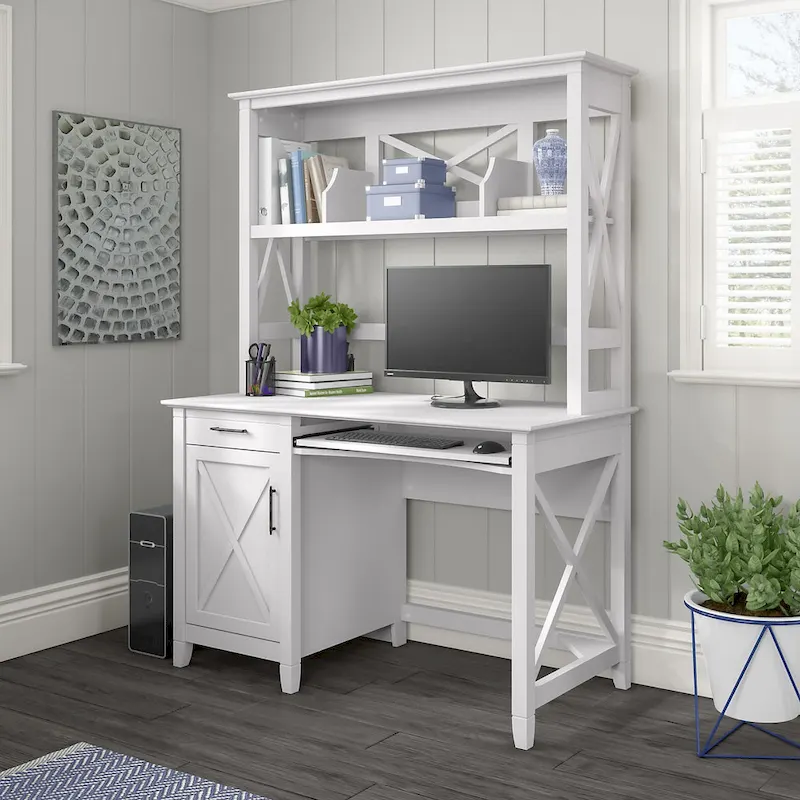 Key West 48W Small Computer Desk with Hutch by Bush Furniture