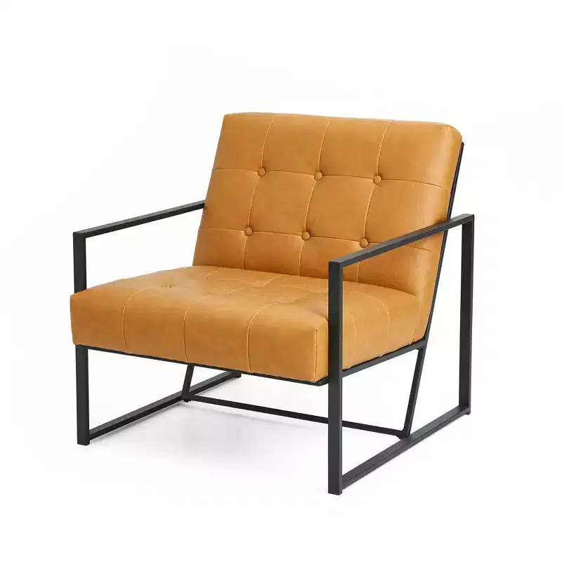 Mid-Century Modern Leatherette Button Tufted Arm Accent Chair