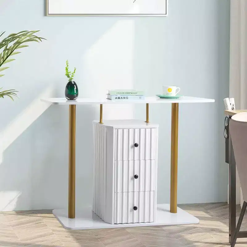 47.2in White Console Table with 3-Drawer Storage  Modern Glam Side Table