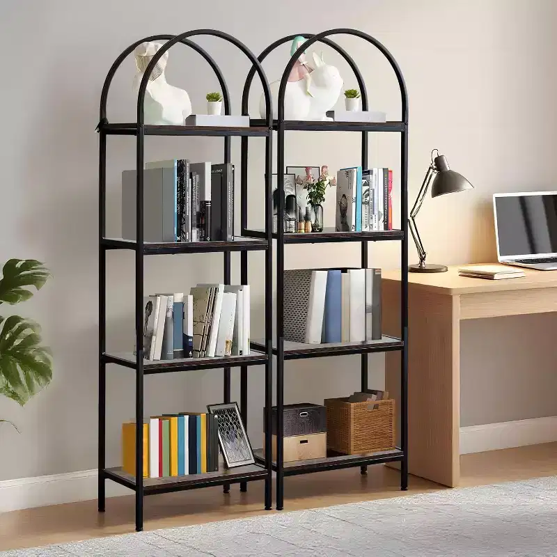 Industrial Open Book Shelves for Living Room,Bookshelf, Arched Bookshelf 4 Tier Bookcase,Display Shelving Unit Storage Rack for Bedroom/Living Room