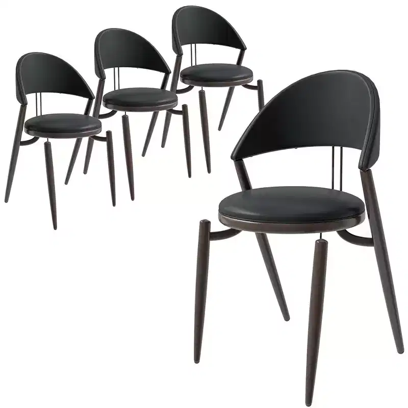 LeisureMod Venice Modern Leather Dining Chair, Open Back Upholstered Accent Side Chair, with Metal Legs, No Assembly Dining Room Chair, Set of 4