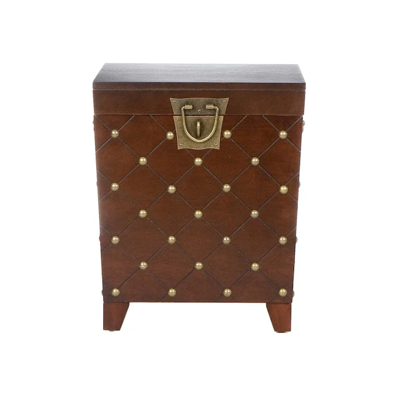 Espresso Nailhead Accent End Table Trunk with Storage - Pine and MDF