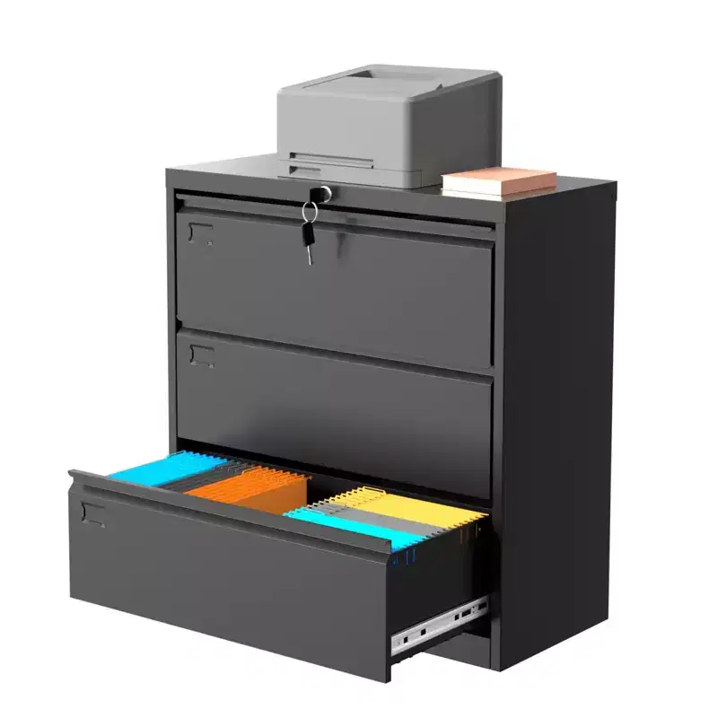 3-Drawer Lateral File Cabinet with Lock & Keys , Metal Storage Heavy-Duty Steel Home Office Organizer for Letter/Legal/A4 Documents