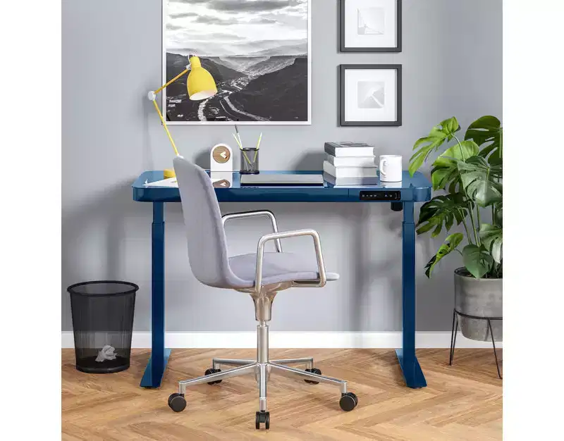 Seville Classics airLIFT 48 in. Tempered Glass Top Height Adjustable Sit-Stand Desk with USB Ports and Drawer