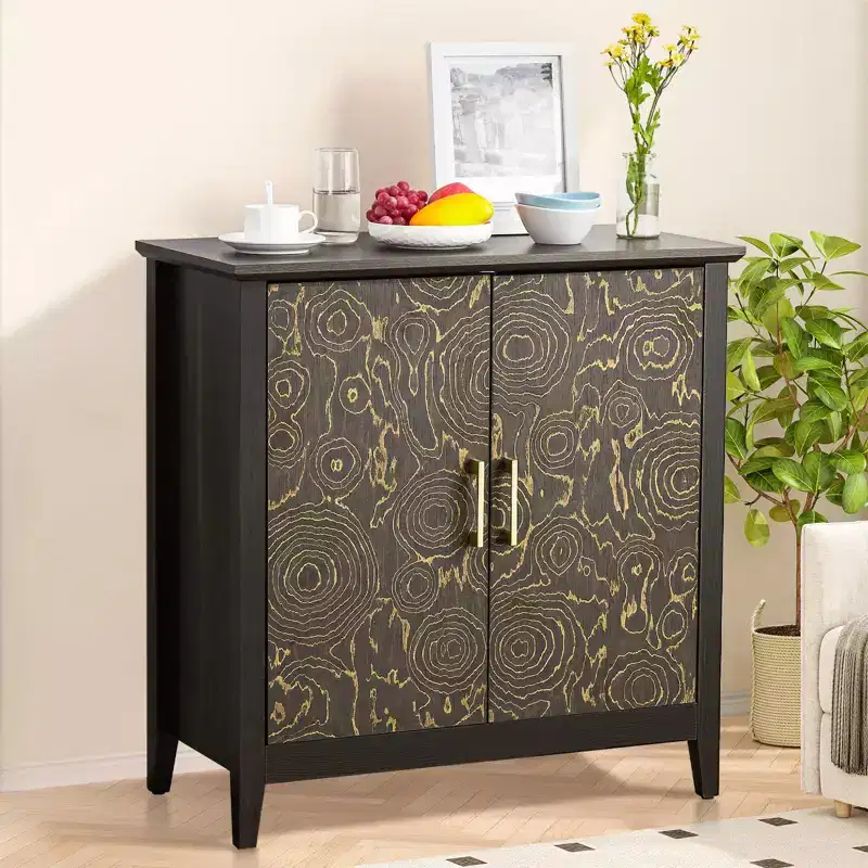 Sideboard Buffet Cabinet with Storage, Modern Storage Cabinets with Adjustable Shelves, Console Table for Kitchen Dining Room Entryway, Black